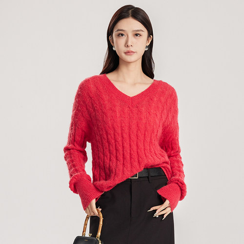 oldcolour春新款纯色气质V领软糯温柔套头针织衫女Q110515A1-899