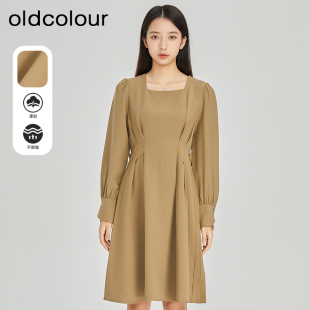 分oldcolour春复古气质高级感收腰方领长袖 599 连衣裙O15103190B