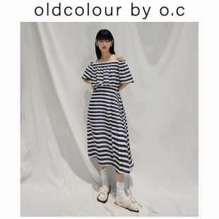 oldcolour横条纹连衣裙2022夏一字领高腰设计BO23101127B 899