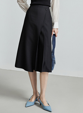 oldcolour秋季时尚A字半身裙不规则设计感中长裙女P330601A1-699