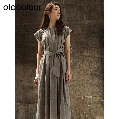 oldcolour夏季高级设计感气质复古收腰短袖连衣裙女BR241016A1