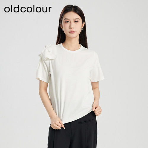 oldcolour夏季新款设计感简约气质百搭短袖T恤女Q280207A1-459
