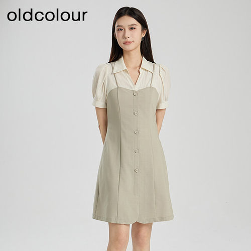 oldcolour欧珂夏季时尚新款拼接短袖连衣裙女BR291019A1