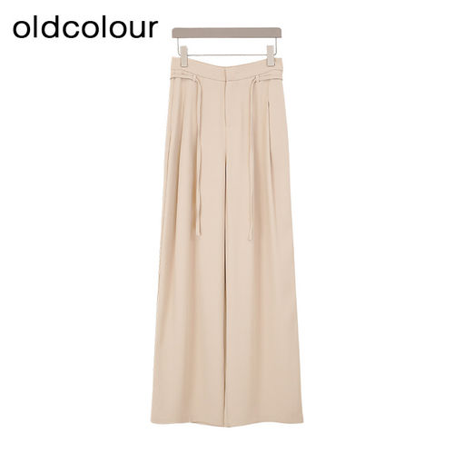 oldcolour夏高级感气质系带垂感阔腿休闲长款西装裤女BR21072252