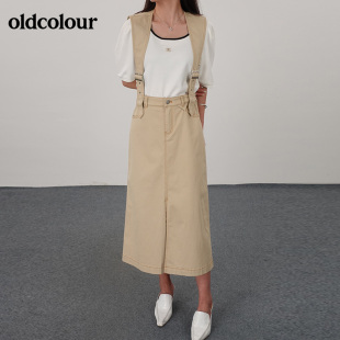 oldcolour欧珂21夏简约休闲设计感高腰背带裙N21065117 759