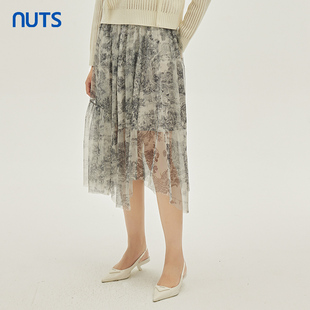 设计感水墨风印花网纱半身长裙333061185 休闲时尚 NUTS秋季 新款