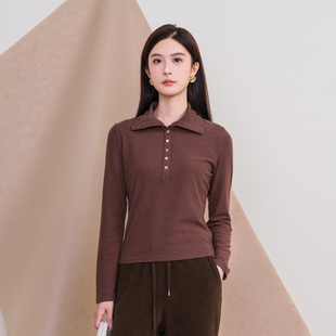 oldcolour欧珂冬新款时尚翻领休闲修身舒适长袖T恤P410203A1-559