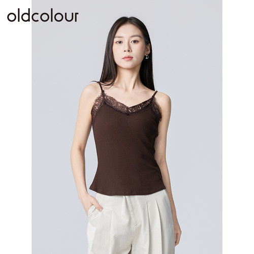 oldcolour欧珂春秋季修身纯色内搭简约时尚百搭蕾丝花边吊带背心
