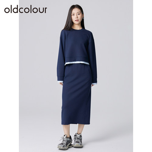 oldcolour欧珂春秋季假两件拼接卫衣半身裙两件套（上装+下装）女