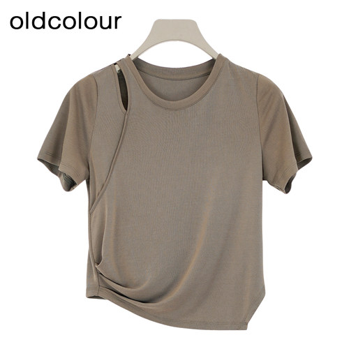 oldcolour夏季新款设计感纯色简约通勤百搭短袖T恤女BR290201A1