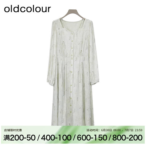 oldcolour春碎花气质宽松小清新方领长袖连衣裙女BR181008A1-599