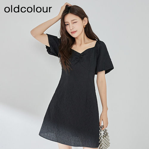 oldcolour夏季新款纯色设计感小众肌理感短款连衣裙女BR29101340