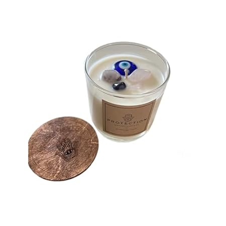 Evil Eye Protection Candle， Pink Quartz， Amethyst Infused