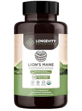 Longevity Botanicals Organic Lions Mane Mushroom Capsules
