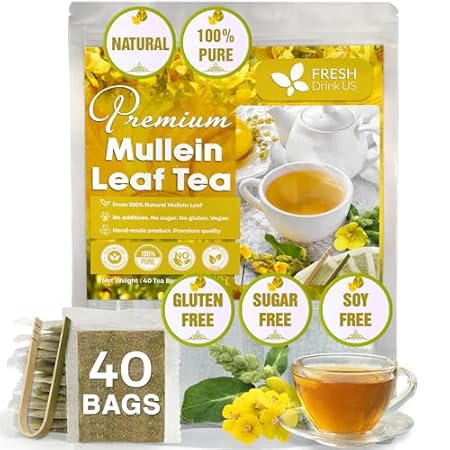 FreshDrinkUS， Premium 40 Mullein Leaf Tea Bags For Lung，