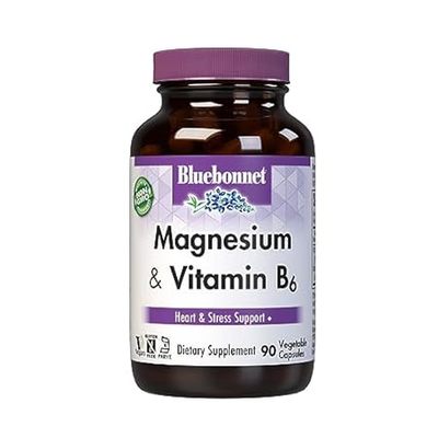 BlueBonnet Magnesium Plus B-6 Vegetarian Capsules， 90 Count