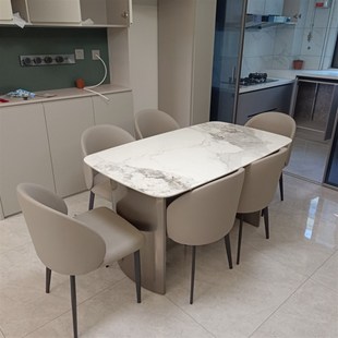 新款全托底岩板餐桌现代r简约不锈钢餐桌家用小户型意式长方形吃