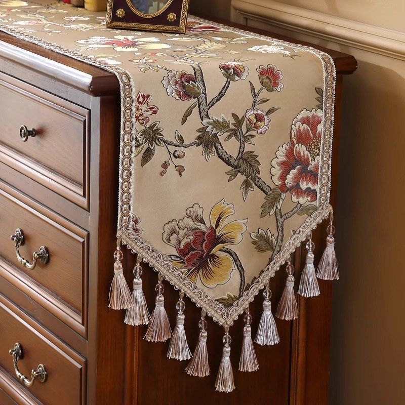 新款美式复d古桌旗轻奢高级感茶几电视柜盖布欧式轻奢高档装饰布