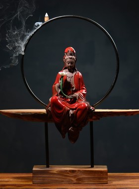 新款禅意持莲观音新中式客厅摆件电C视柜玄关桌面装饰品开业送礼