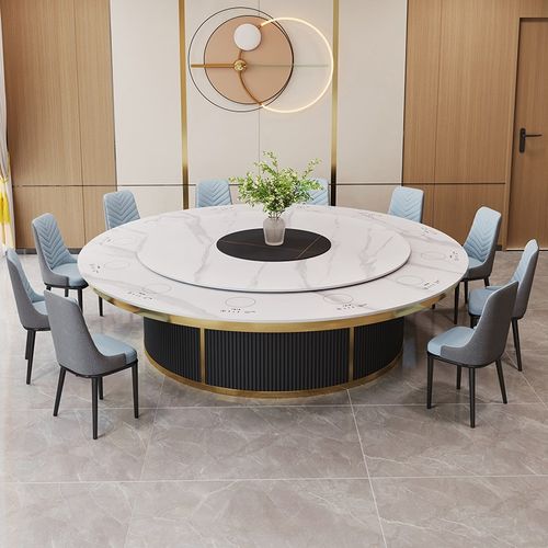 新款火锅桌d子电磁炉一体岩板大理石酒店会所餐桌椅隐藏式一人一