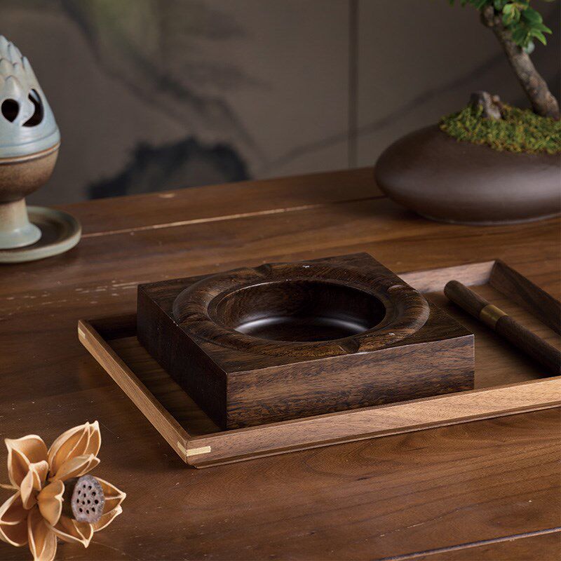新款新中式黑檀木烟灰缸大号创意高级G感覆古家用客厅茶几覆古实