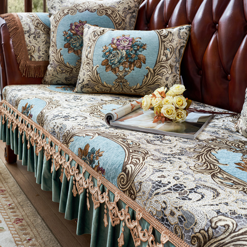 新款欧式沙发垫四季通用防t滑高级感真皮美式沙发套罩高档奢华坐