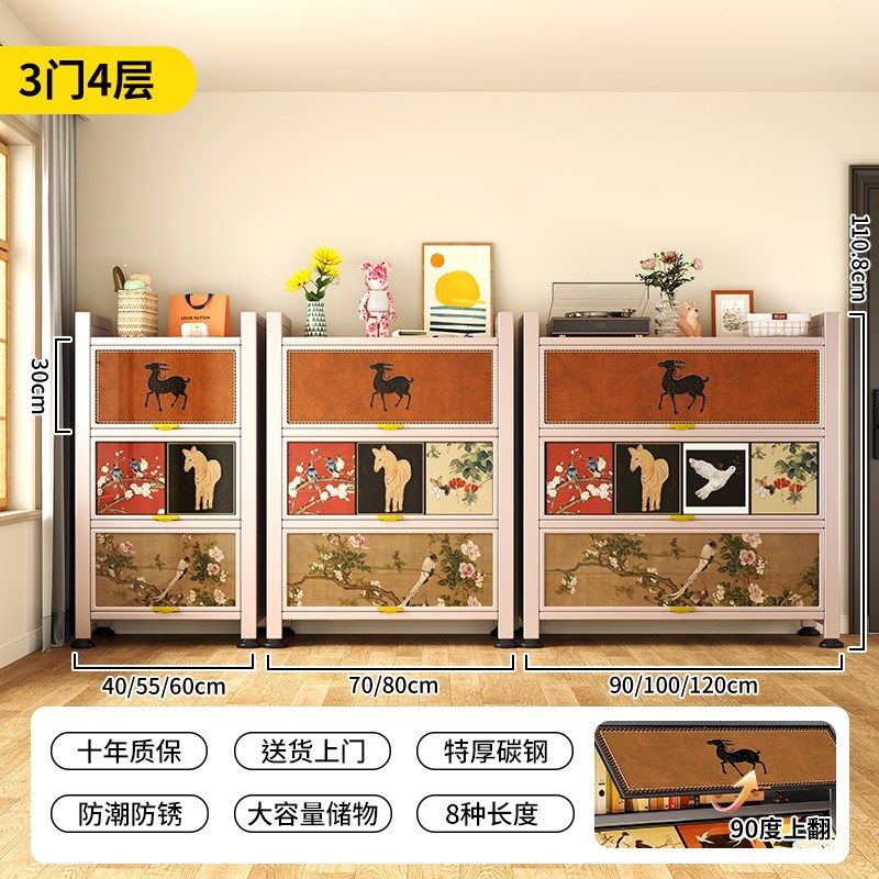 新款中古风钢制书架带门书柜落地C置物架手办展示柜家用储物柜收