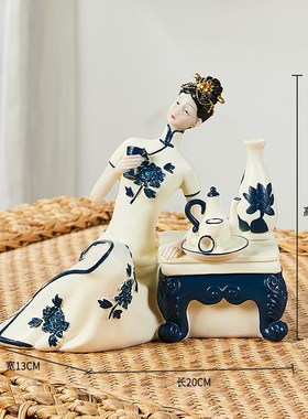 新款新中式古风e仕女摆件创意国风客厅玄关N酒柜酒店餐桌中间高端