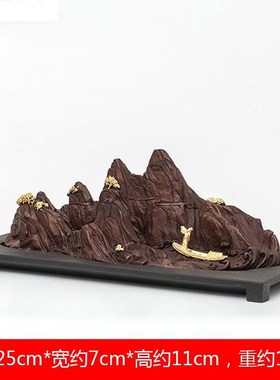 新款铜制书房摆件简约毛笔搁笔架山镇纸清供新中式假W山办公桌文