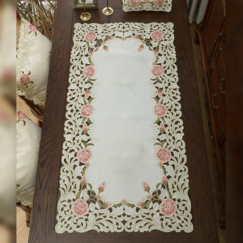 新款桌旗桌布h桌垫布艺刺绣北欧轻奢美式中式餐桌茶几盖巾椭圆桃