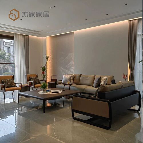 新品新中式黑胡桃k木沙发客厅极简沙发宋氏美学高档直排三人位储