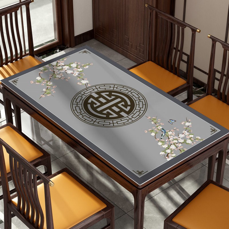 新款新中式餐桌垫茶几垫皮革v防水防油防烫免洗中国风红木桌布古
