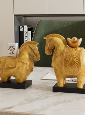 新款马上发财新中式马摆件马上有钱办F公室客厅家居装饰品乔迁新