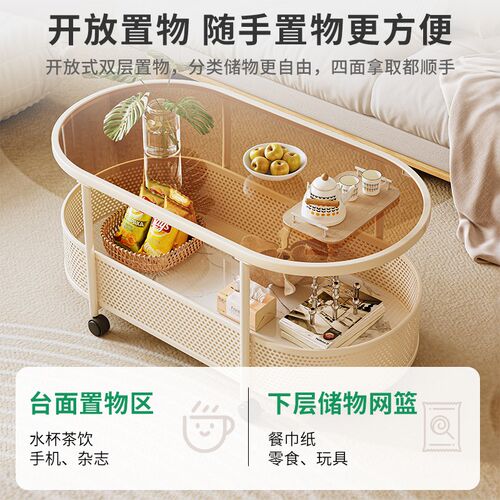 新品可移动沙发边几床头边柜侧y边柜现代小桌子钢化玻璃茶几小户
