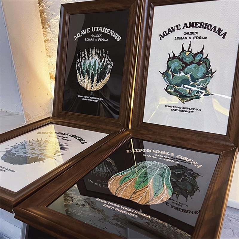 优潮流块根c植物刺绣画高精工艺现代艺术带框家居客厅装饰画挂.图片