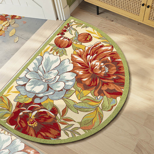 美式半圆进门拱形地垫入户门口脚踏垫复古门厅门前卫生间花卉地毯