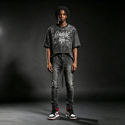 美版129刀 高街嘻哈街头hiphop水洗做旧微弹烫钻紧身skinny牛仔裤
