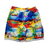 复古嘻哈街头hiphop滑板街舞街球宽松重磅网眼炫彩休闲六分短裤