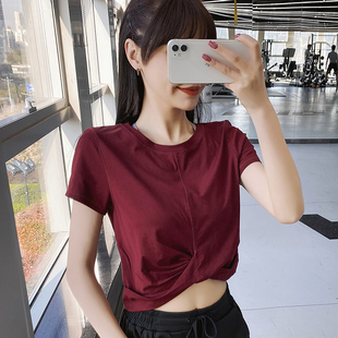 速干衣女士寬松跑步健身服短袖 露臍網(wǎng)紅瑜伽上衣透氣短款 運(yùn)動(dòng)T恤