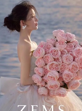 湿感奥斯汀玫瑰花仿真影楼婚纱摄影道具新娘手捧花粉色大束玫瑰花