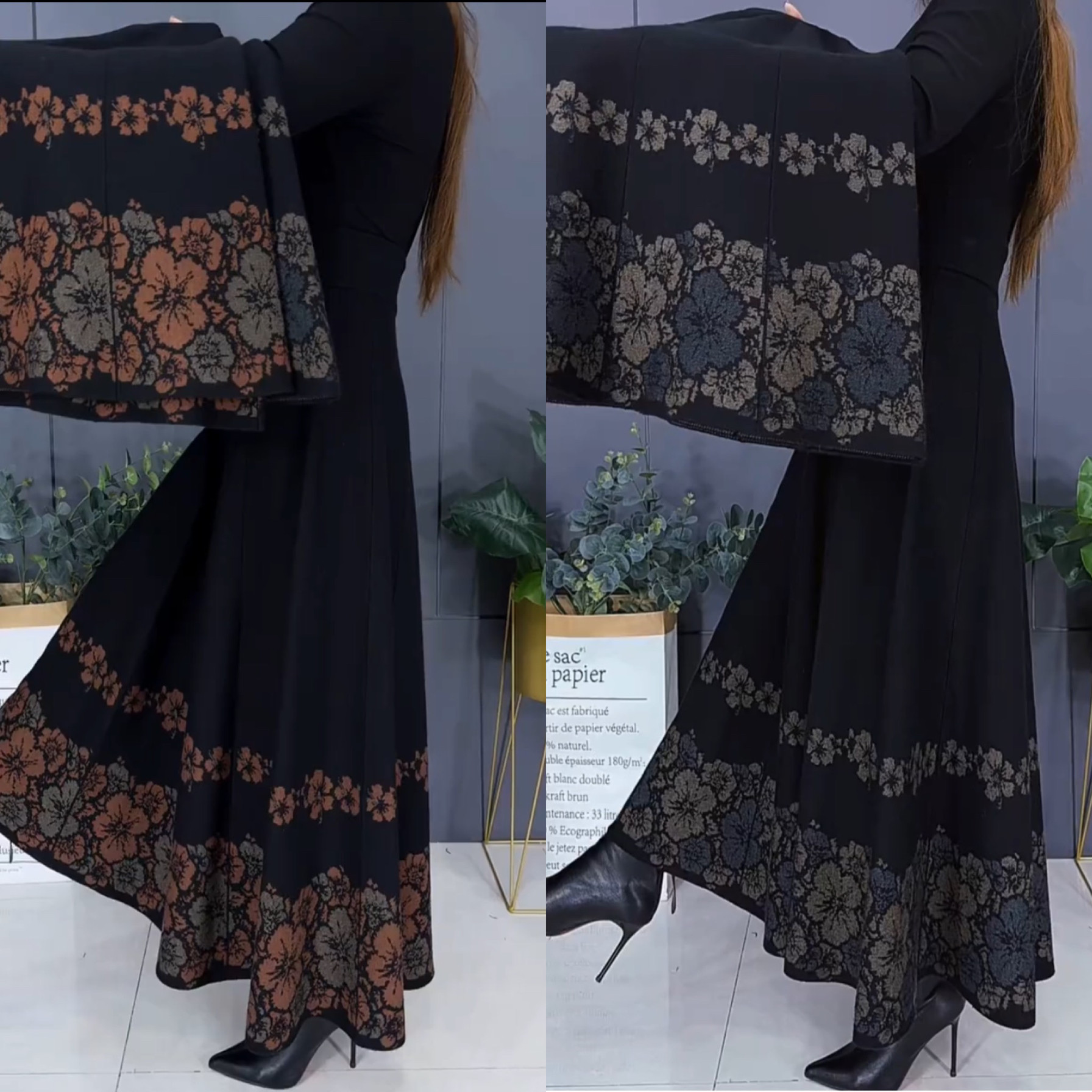 纯羊毛半身裙女秋冬季2025新款高腰中长款加厚A字大摆毛线裙子。