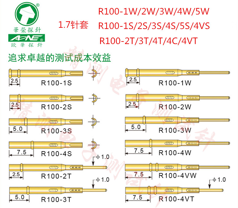 1.7套R100-4W/4S/1W/2S/3W/4VW/4T/P100测试针座R100针套