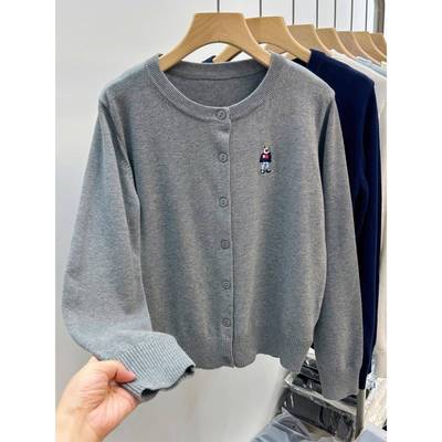 不起球100%纯棉针织衫女开衫2025年春装新款圆领毛衣外套48S精纺