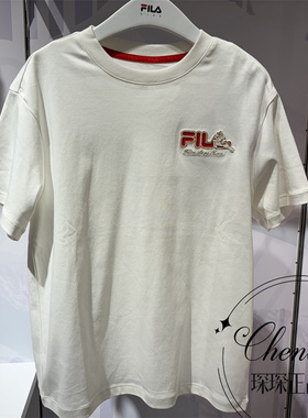 FILA斐乐童装26年春季男大童新年款针织短袖衫纯棉T恤 K12B614107