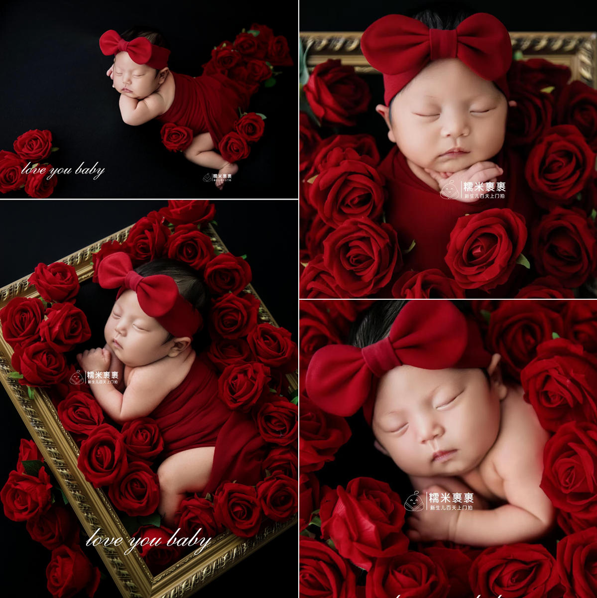 新生儿摄影红色玫瑰花主题套装宝宝拍照道具影楼满月照月子照写真