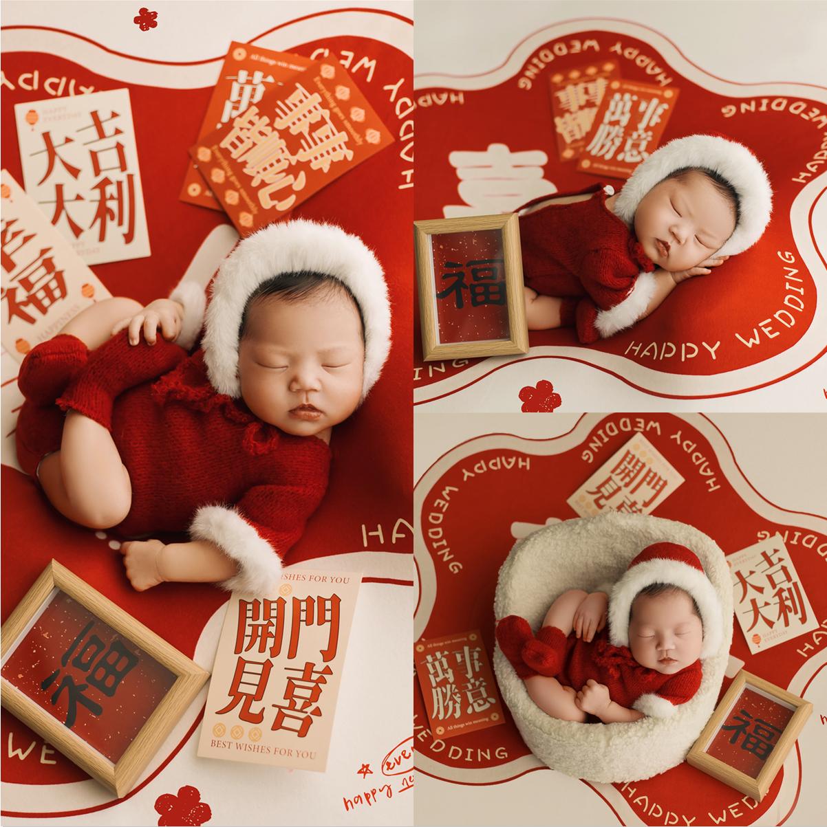 影楼新生儿拍照服装红色新年主题