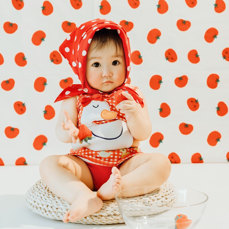 周岁可爱番茄复古女宝小鸭子主题套装西红柿背摄影拍照写真服装