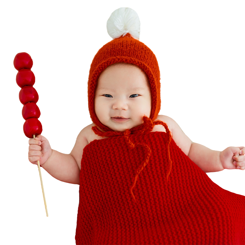 新生儿红色新年主题套装婴儿满月照摄影服装百天宝宝拍照毯子道具