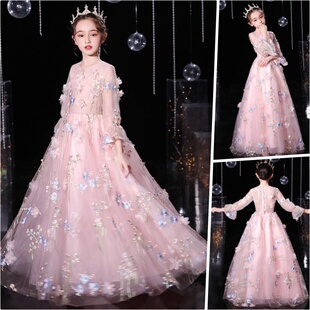 女童粉色连衣裙花仙子公主裙中大童学生演出礼服胖女孩大码生日裙