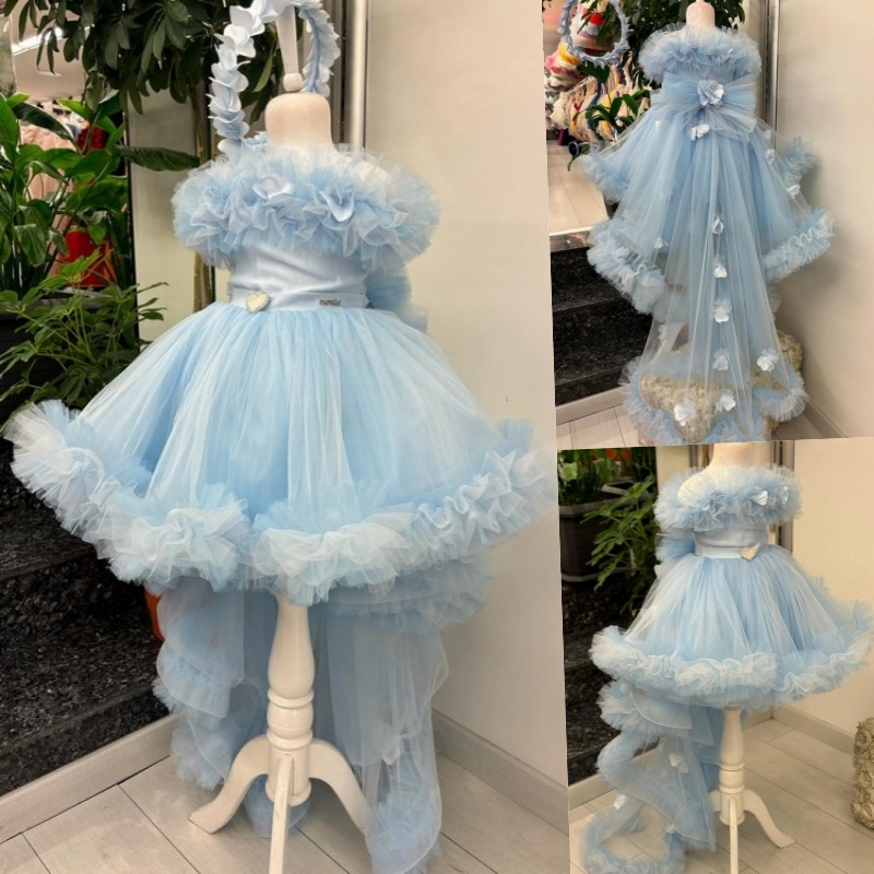 儿童公主裙蓝色礼服花朵蓬蓬纱女